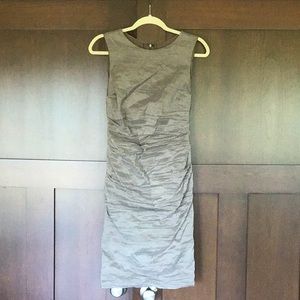 Nicole Miller Mushroom/Silver ruched Boatneck Body-con Dress